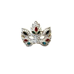 Swarovski Crystal Masquerade Mask Multi-Color Crystal Gold Tone Brooch